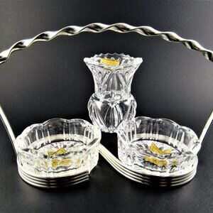 Genuine 24% Lead Crystal Mini Vase Toothpick Holder & Salt Dishes West Germany